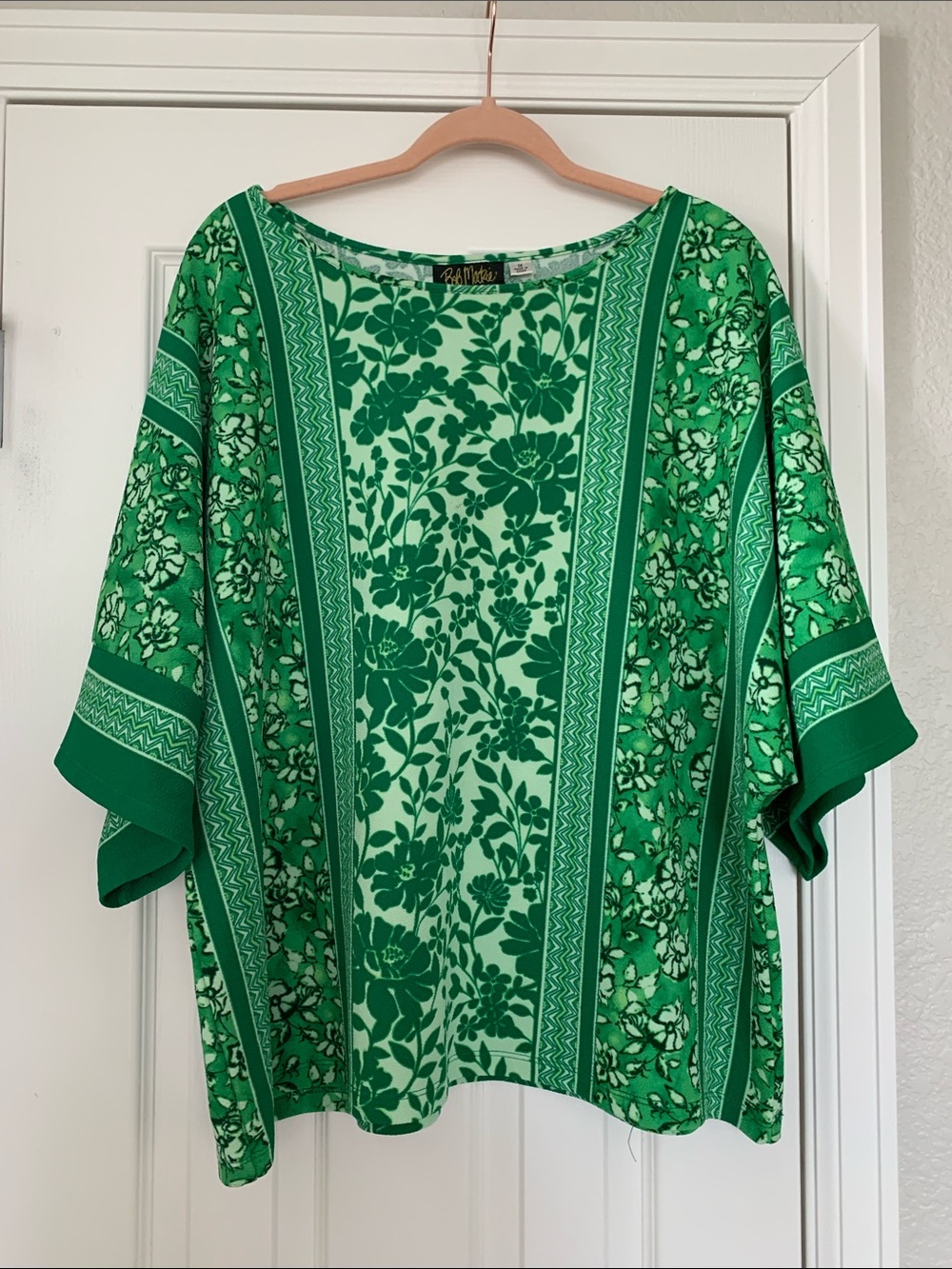 Bob Mackie Green Floral Print Tunic Top